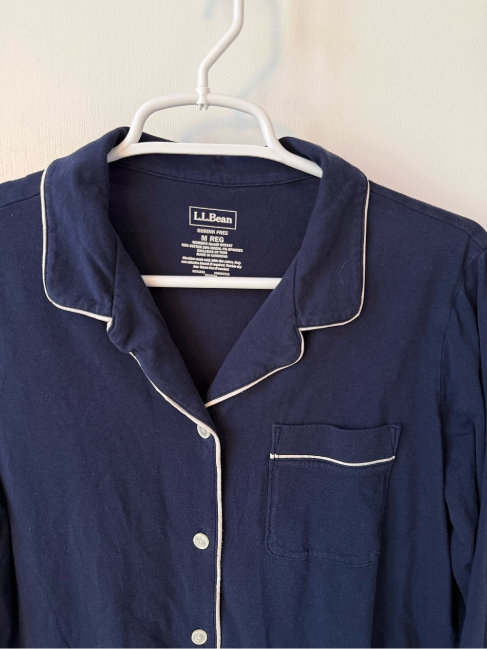 LL Bean Super Soft Shrink-Free Button-Front Long Sleeve Pajama Set Bright Navy - Picture 7 of 16